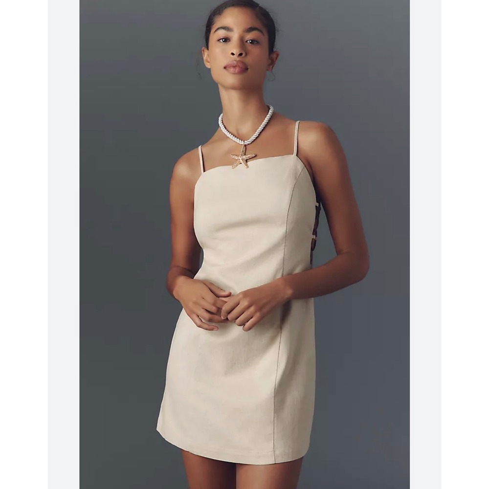 Anthropologie Beige Cream Mini Dress with Spaghetti Straps